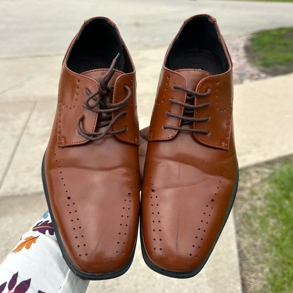 Stacy Adams Atwell Cognac Brown Oxford Lace Up Dress‎ Shoes Big Boys Size 7M